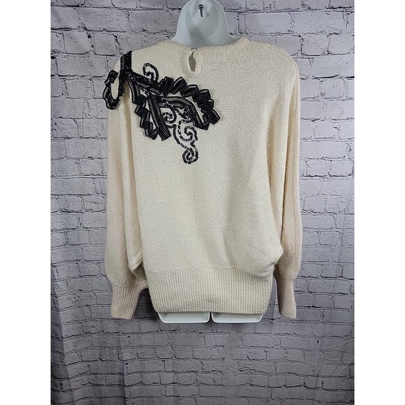 Vintage 80's Tony Lambert Sweater L Wool, Angora, Silk Embellished Lace, Sequins - Picture 5 of 10